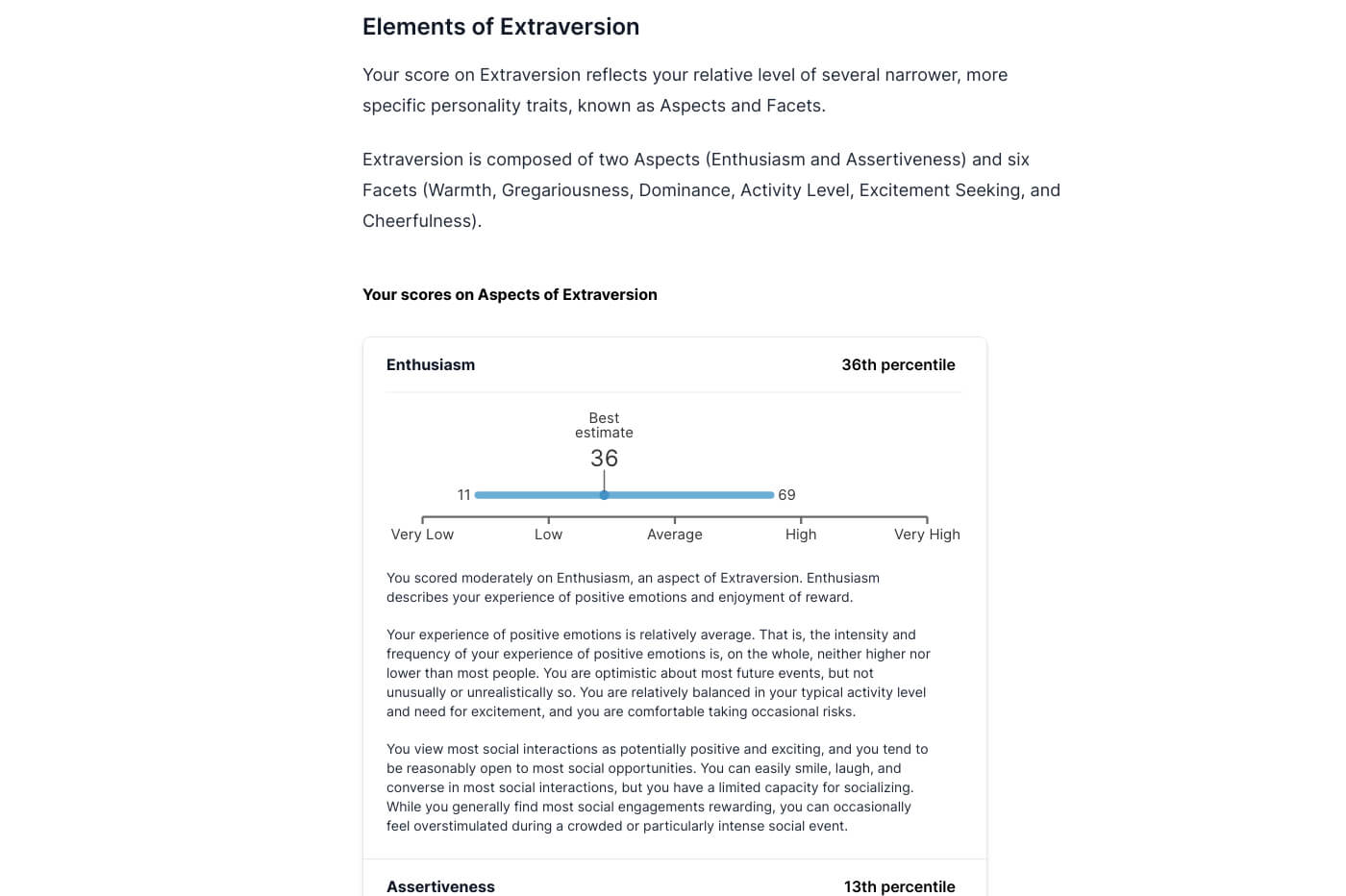 A screenshot of a personality trait result from TraitLab Plus