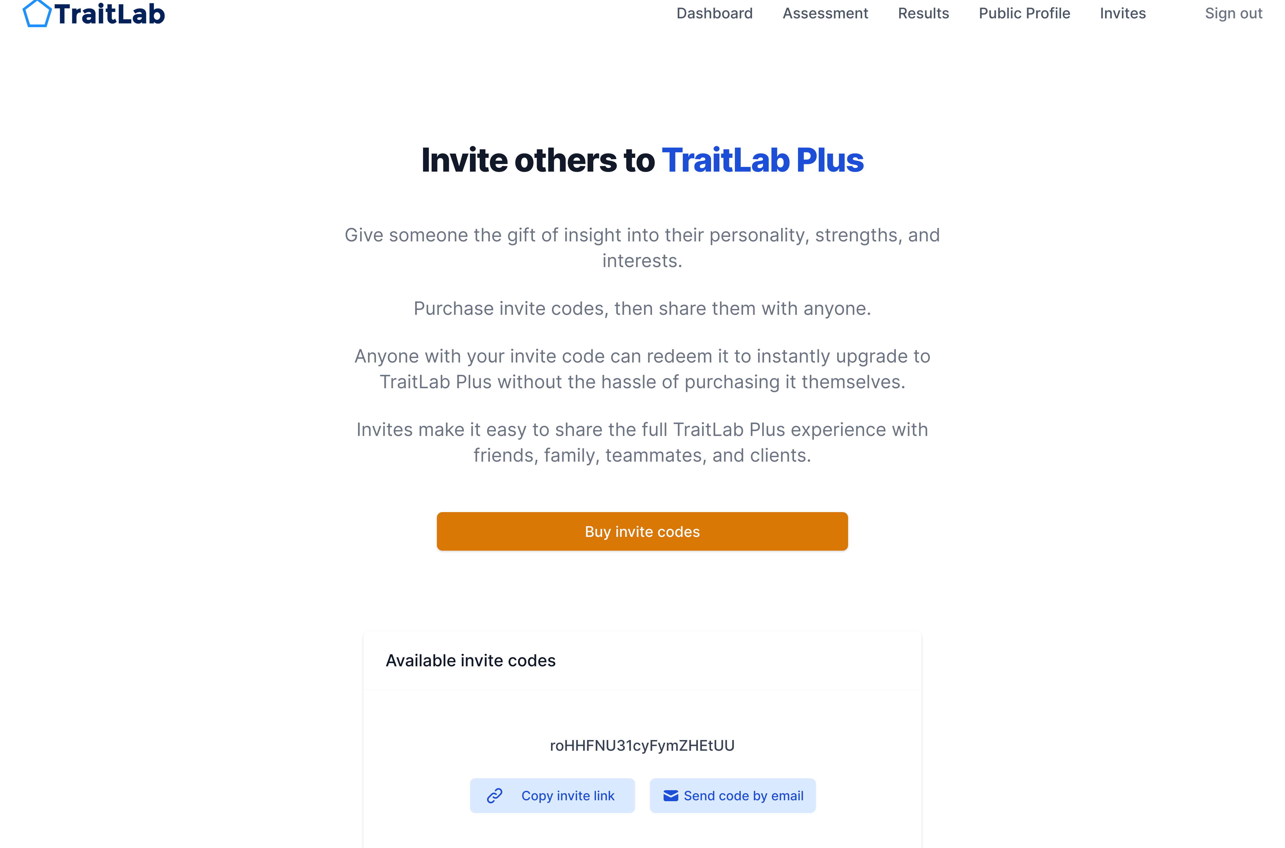 A screenshot of the Invites system in TraitLab