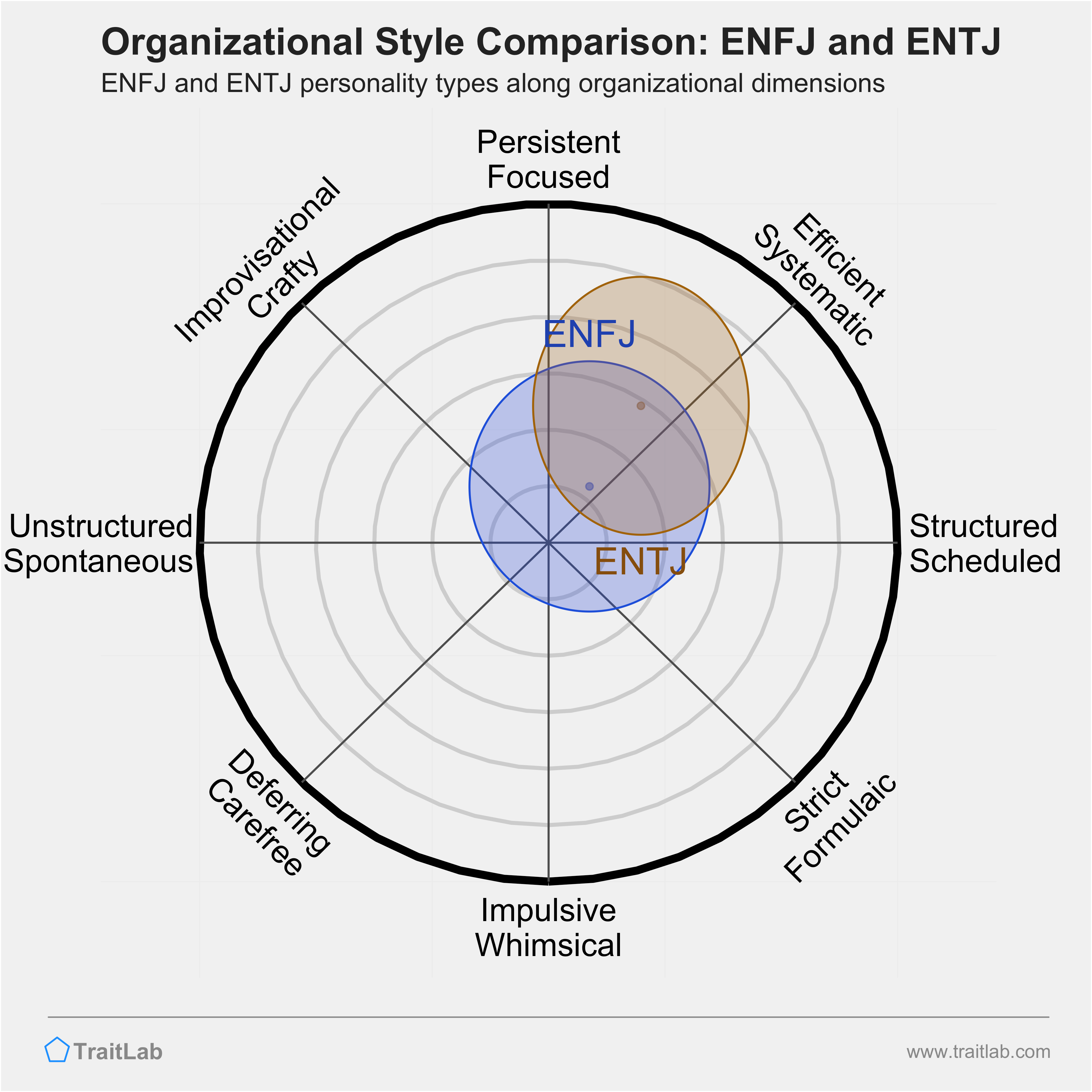 ENFJ and ENTJ comparison across organizational dimensions