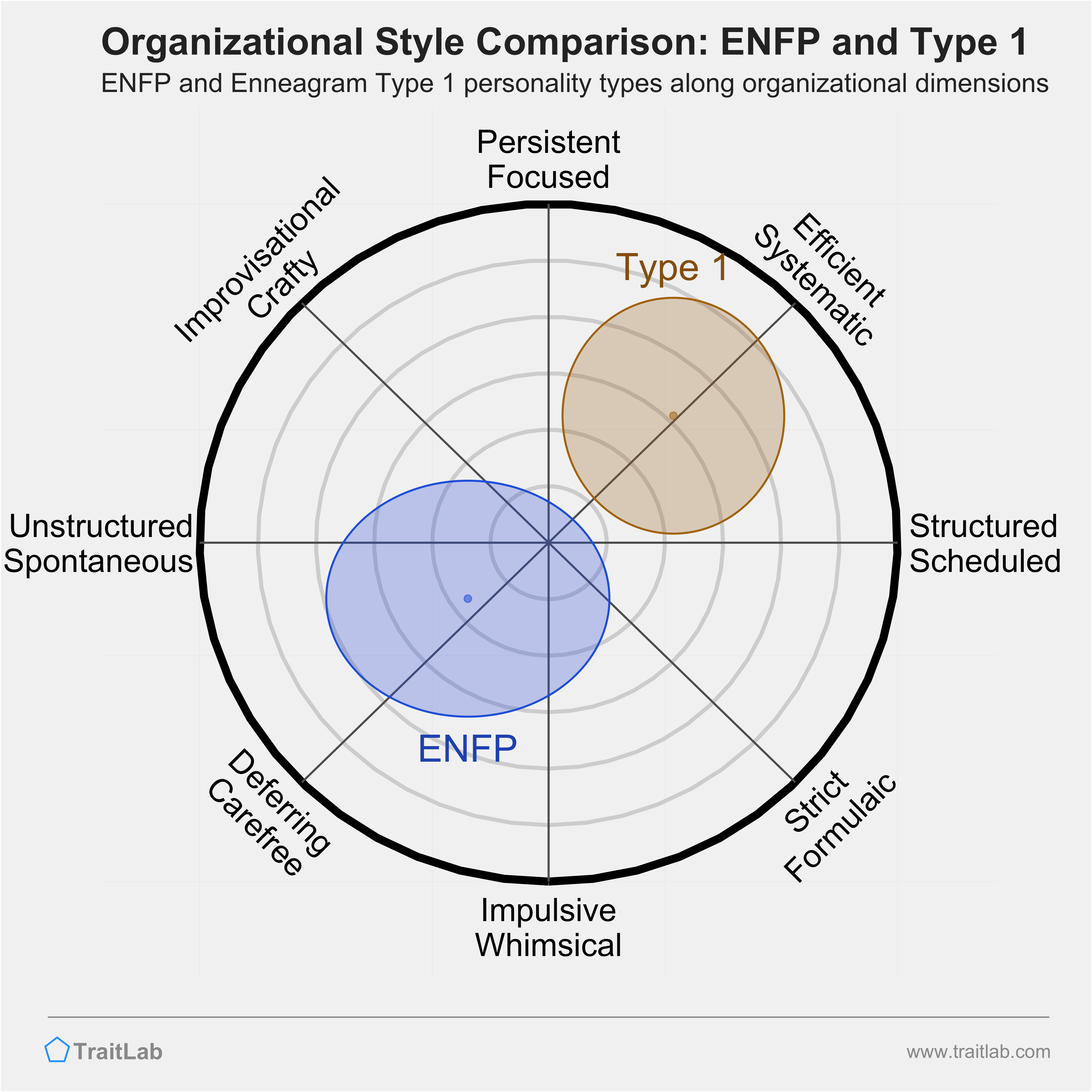 ENFP and Type 1 comparison across organizational dimensions