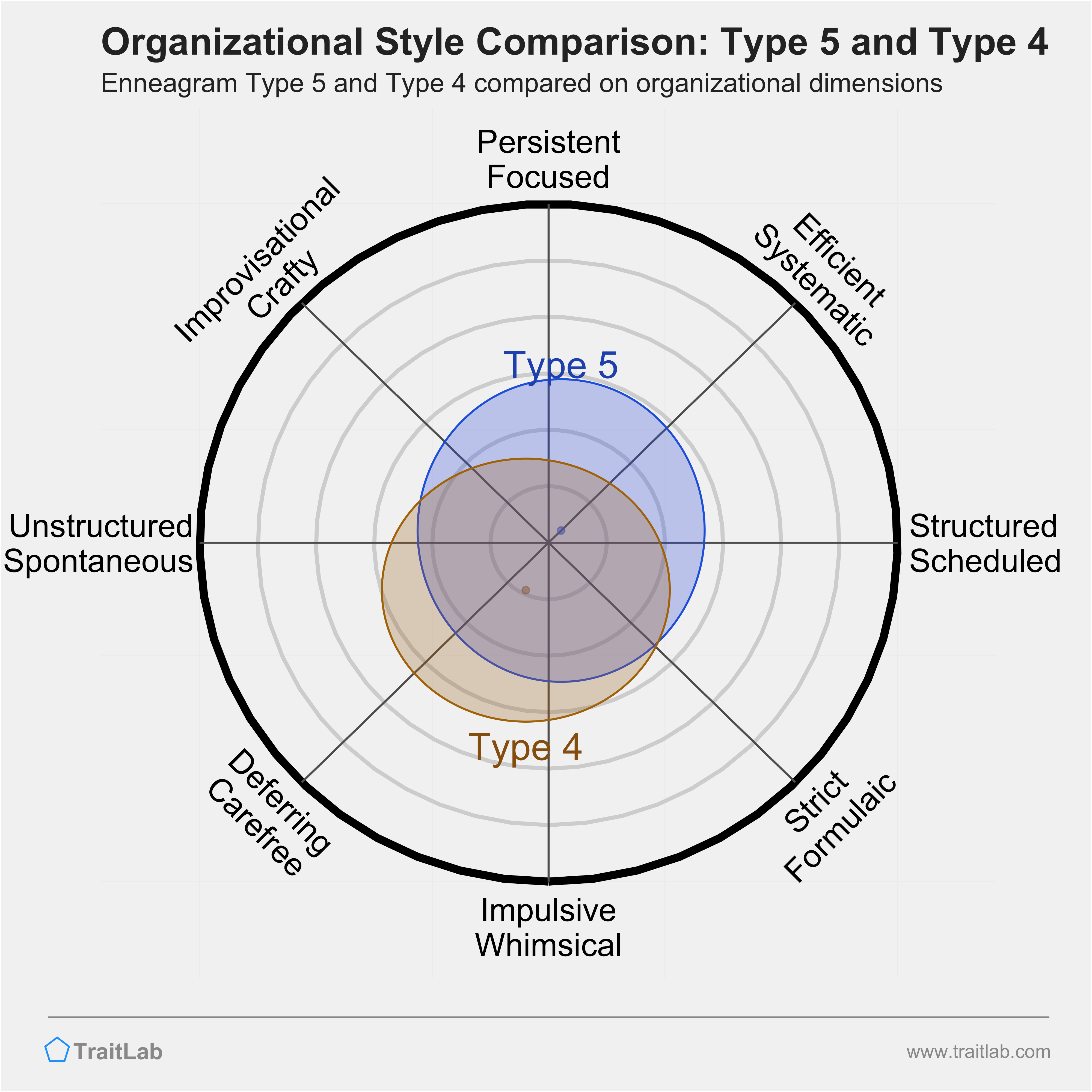 Type 5 and Type 4 comparison across organizational dimensions