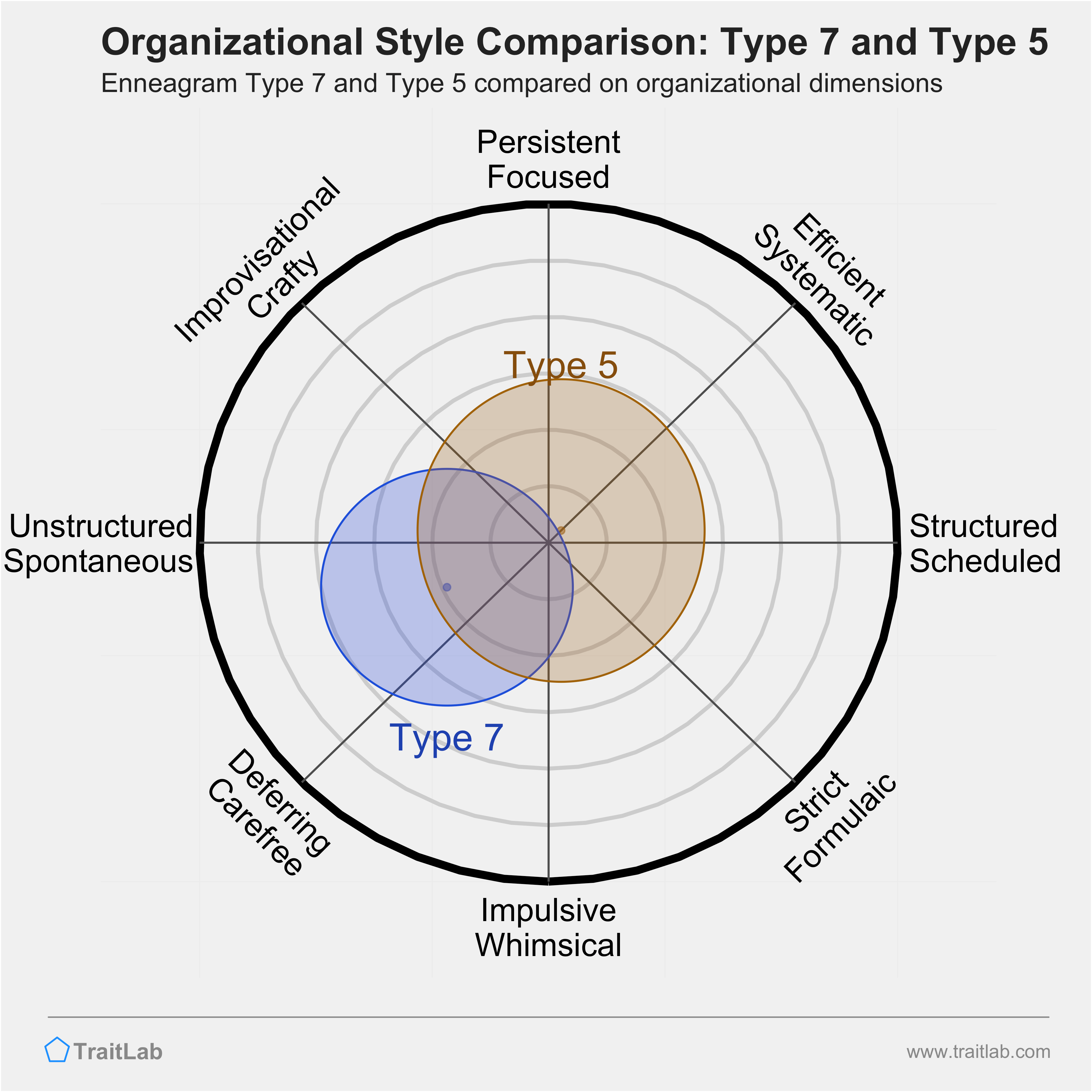 Type 7 and Type 5 comparison across organizational dimensions