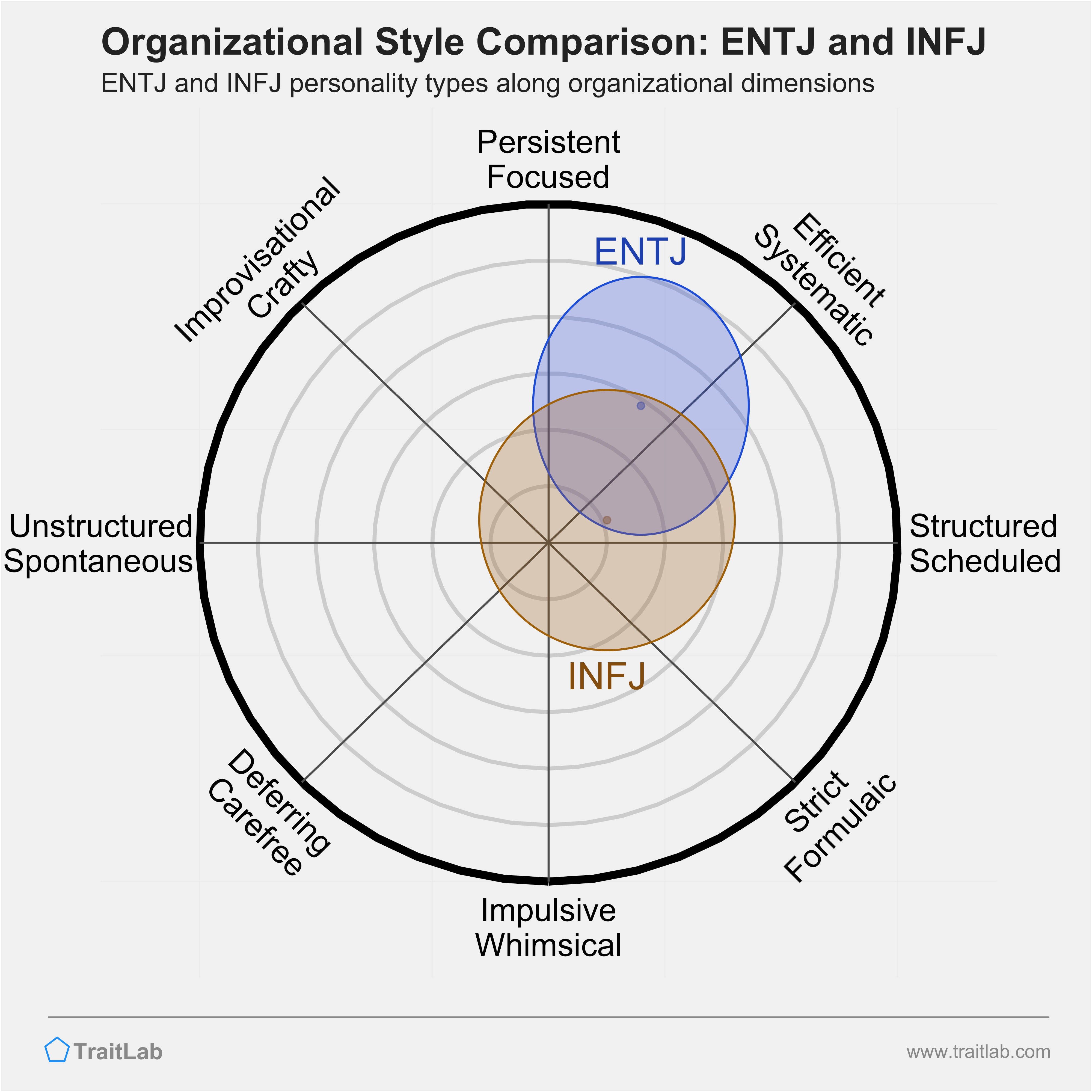 ENTJ and INFJ comparison across organizational dimensions