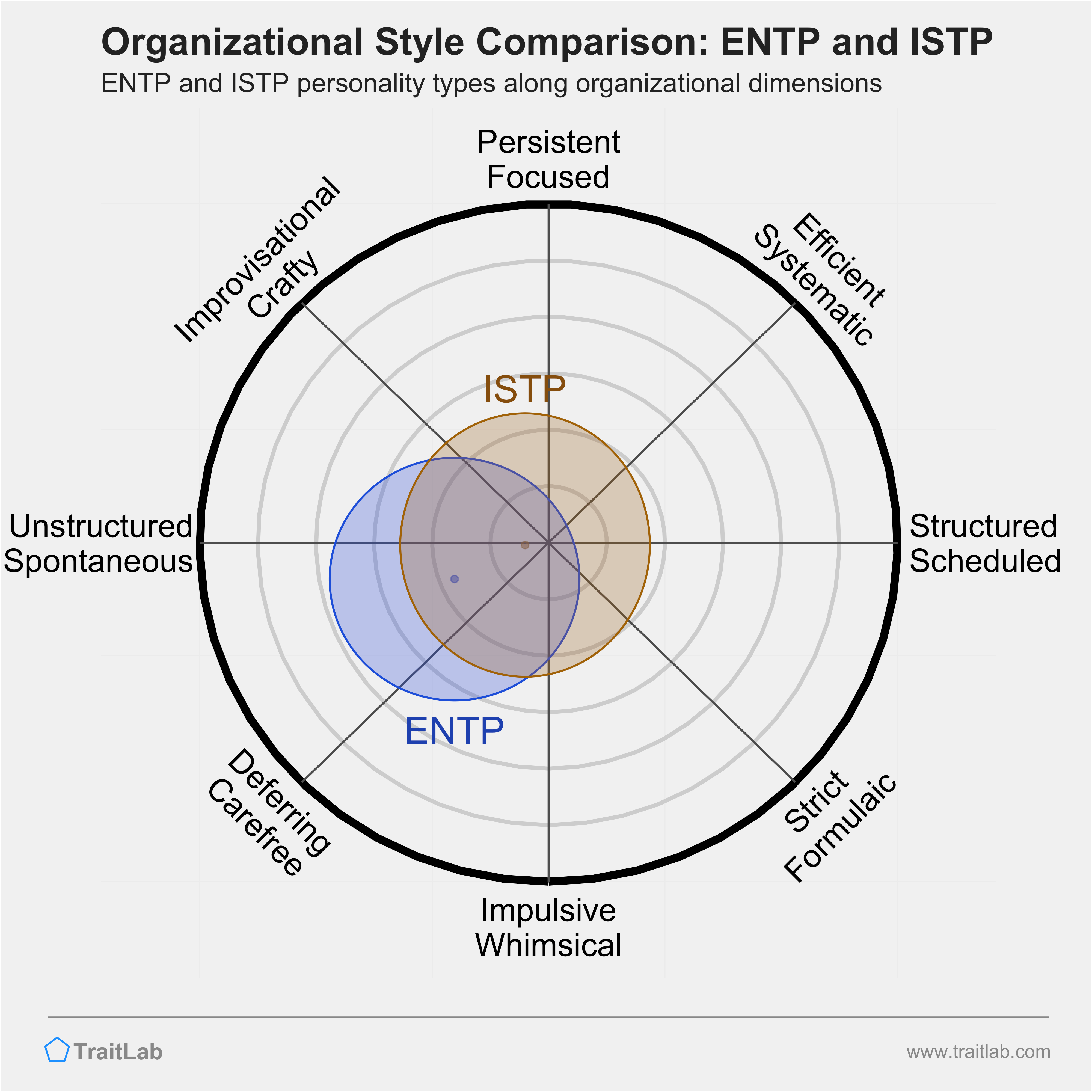 ENTP and ISTP comparison across organizational dimensions