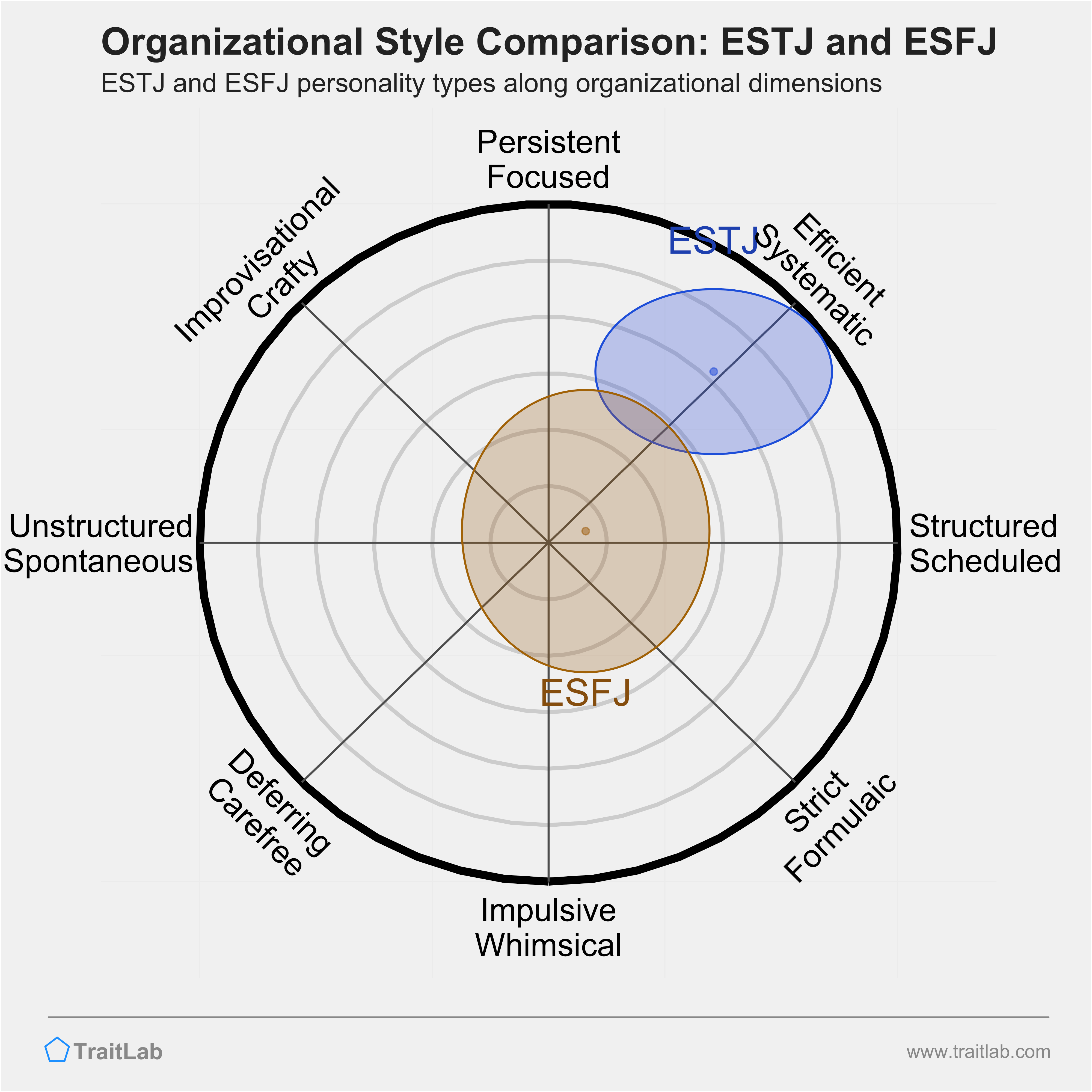 ESTJ and ESFJ comparison across organizational dimensions