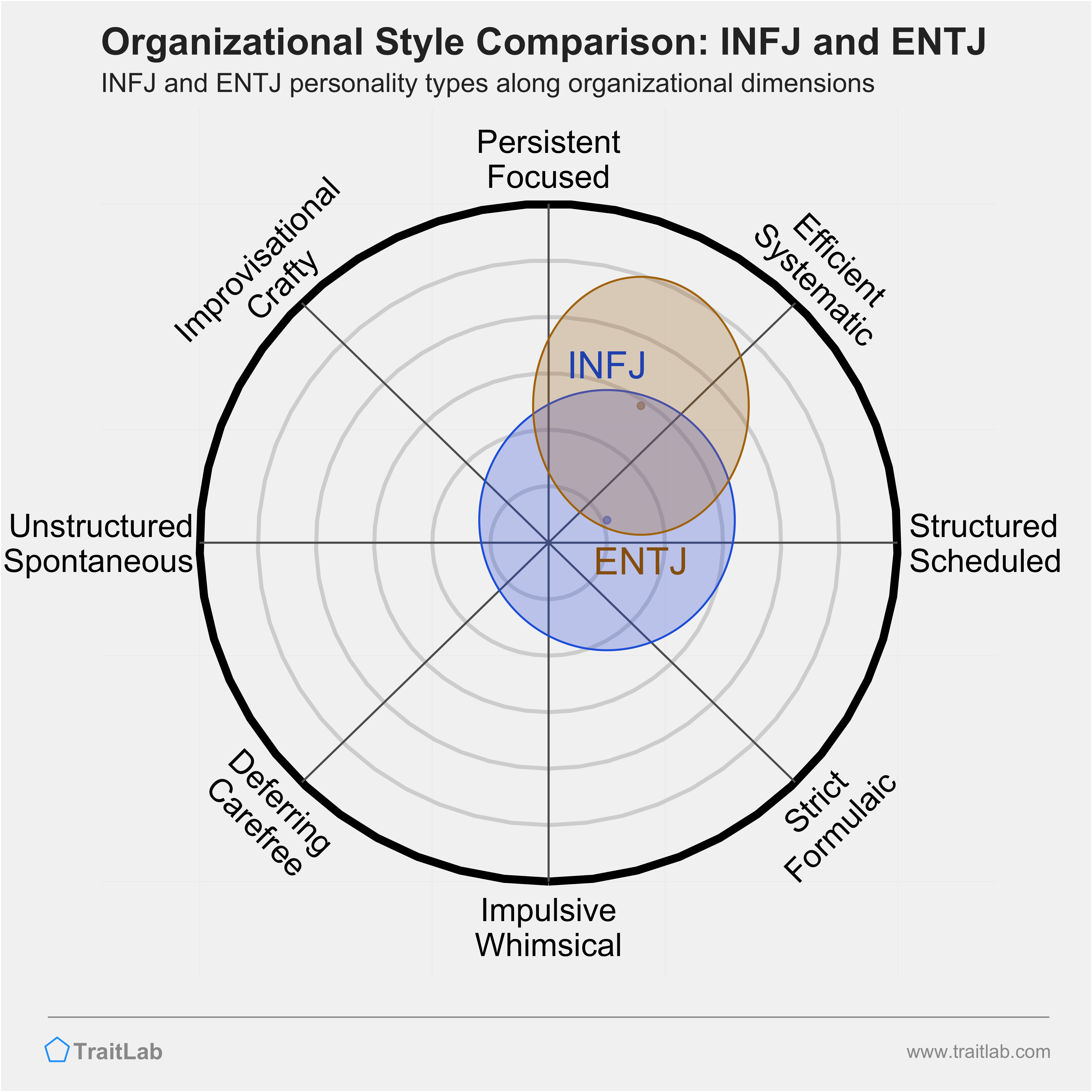 INFJ and ENTJ comparison across organizational dimensions