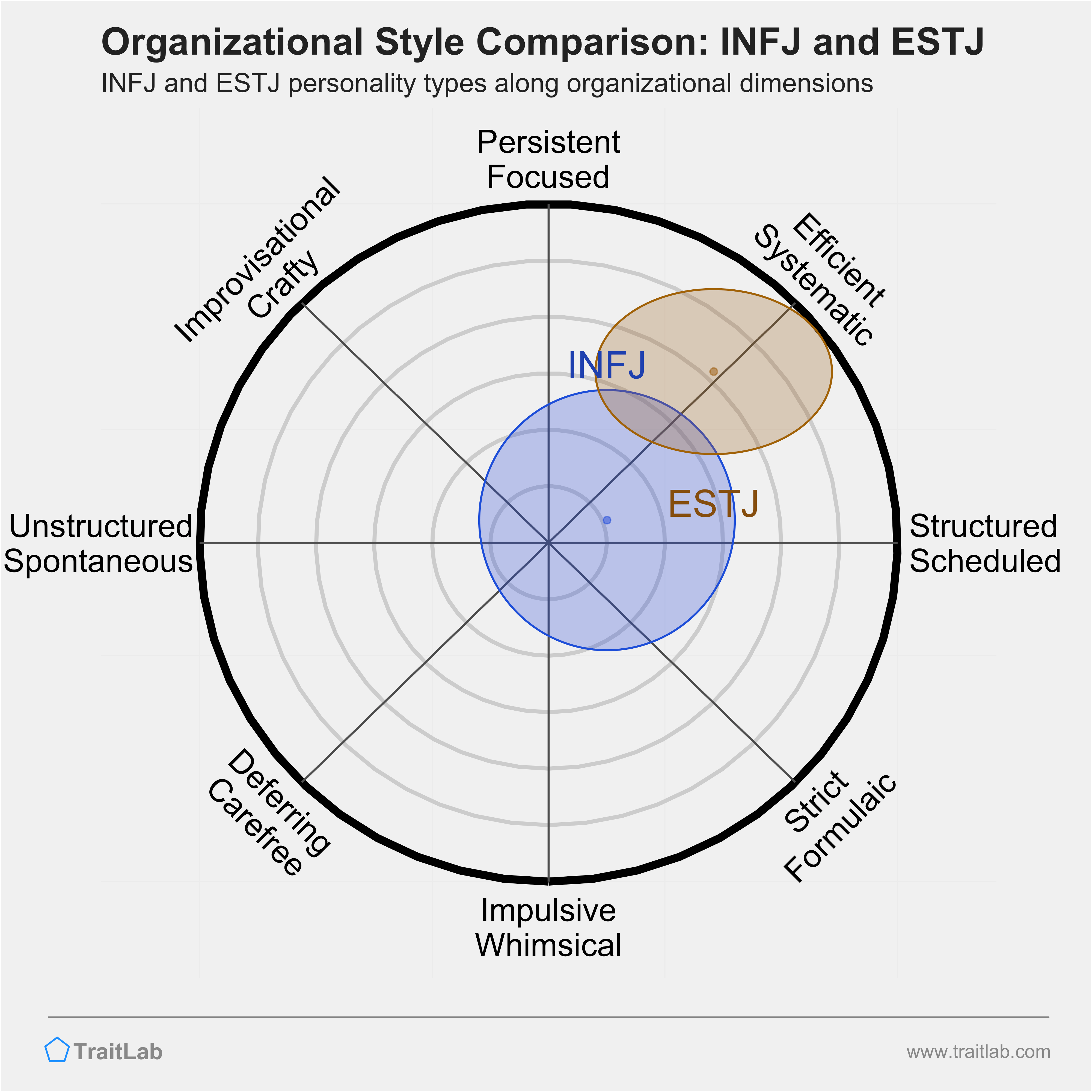 INFJ and ESTJ comparison across organizational dimensions
