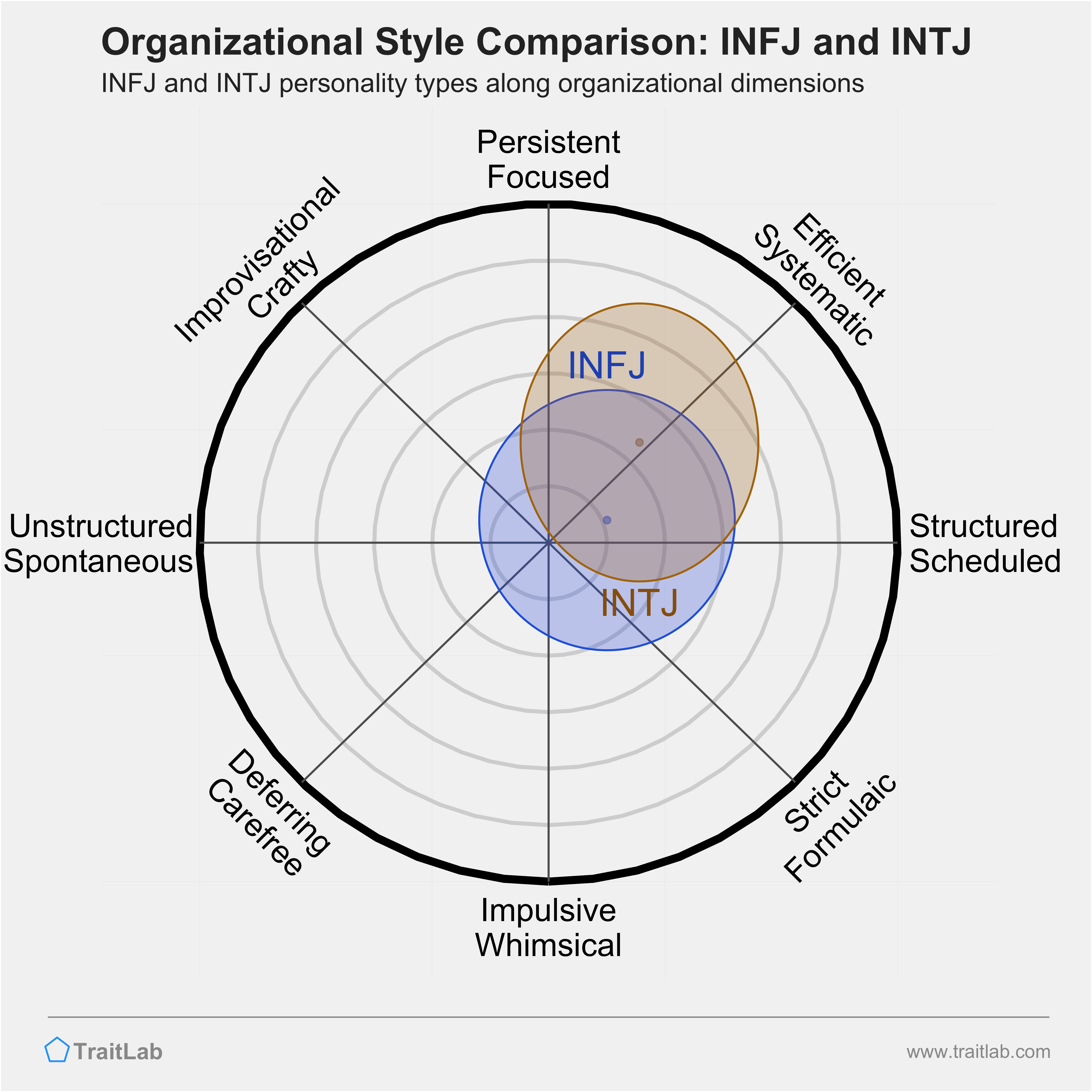 INFJ and INTJ comparison across organizational dimensions