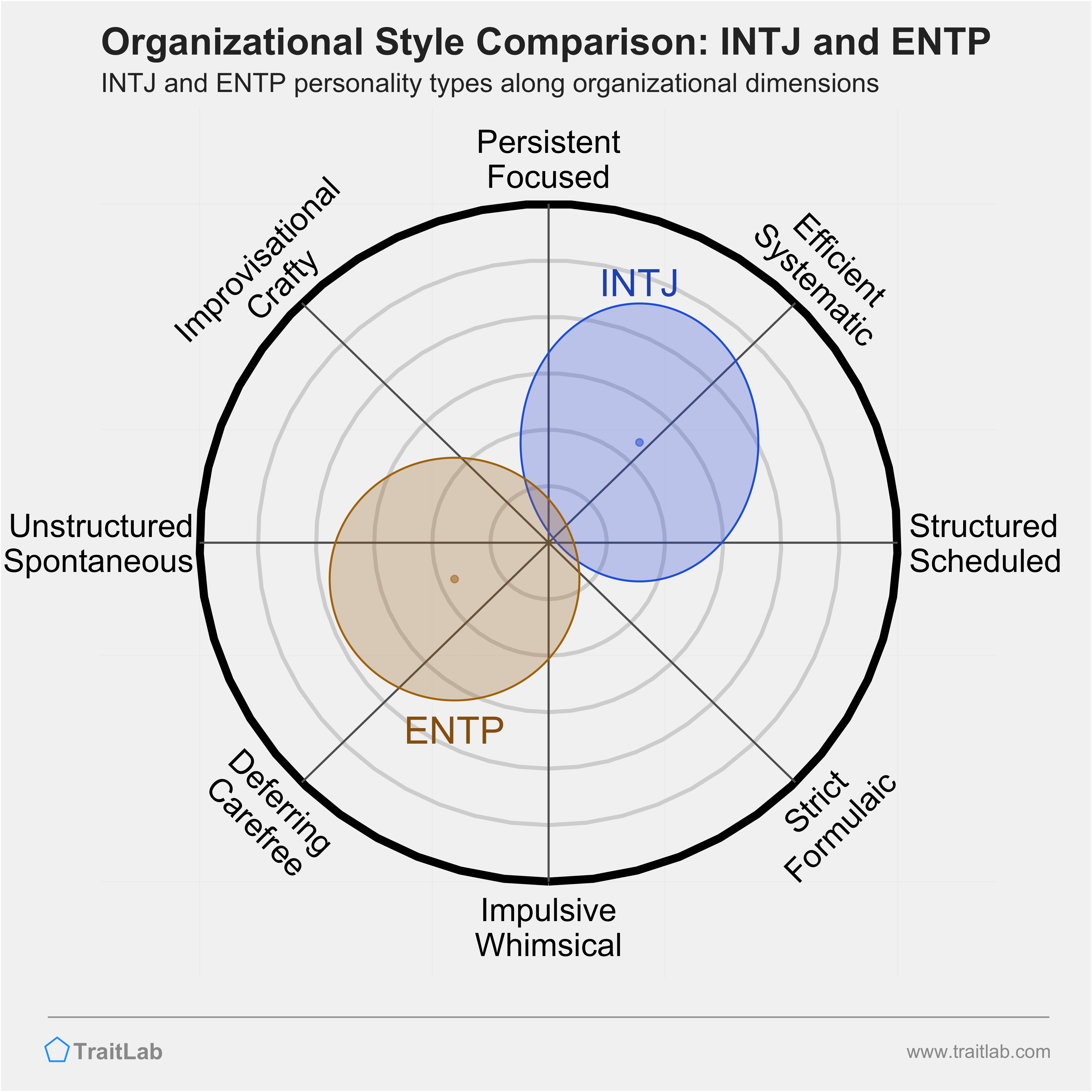 INTJ and ENTP comparison across organizational dimensions