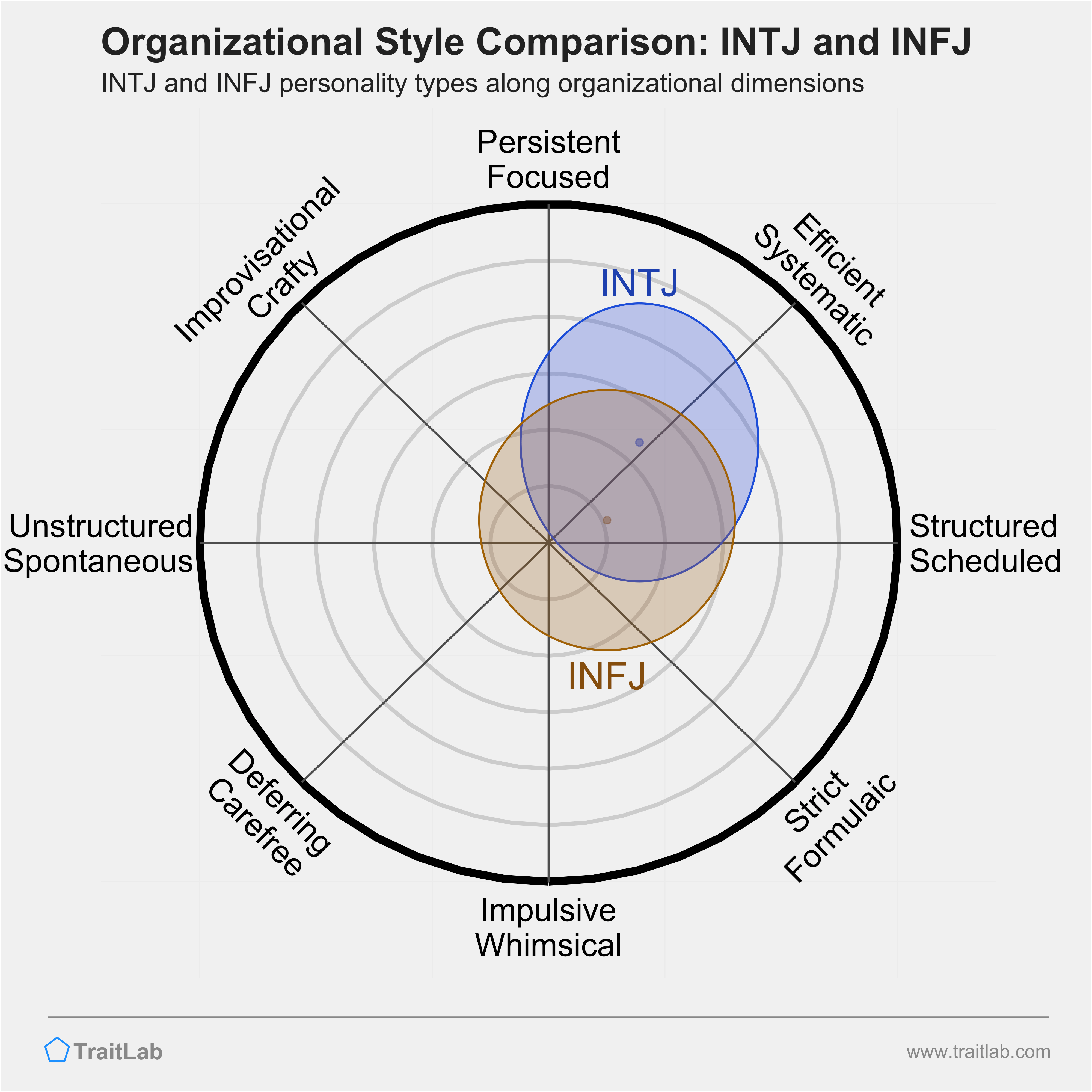 INTJ and INFJ comparison across organizational dimensions