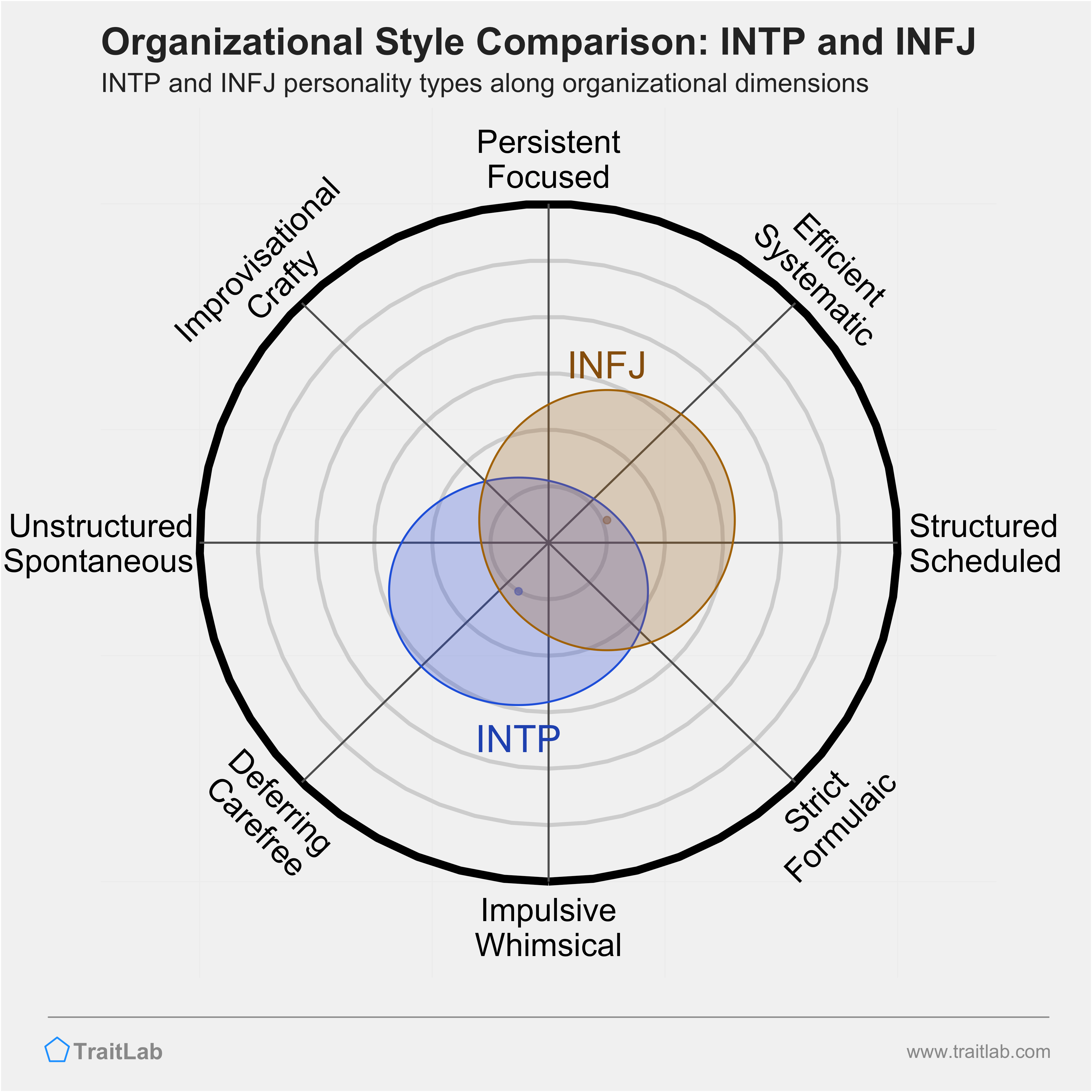 INTP and INFJ comparison across organizational dimensions